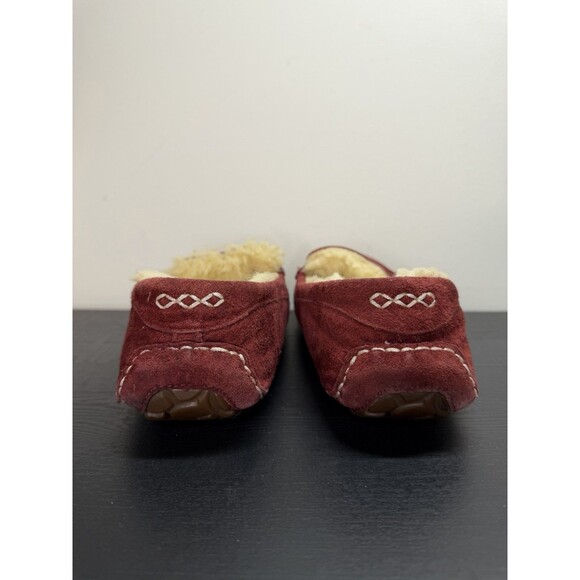 Women's 6 M Ugg Ansley 3312 Burgundy Suede Leather Slippers Moccasins Fur Lined - Picture 7 of 16
